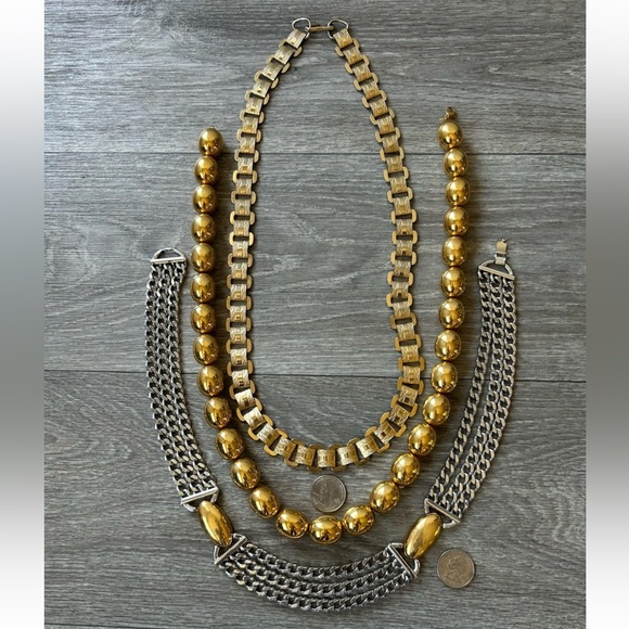 Lot Of 3 VTG Monet & Napier Silver & Gold Tone Chunky Statement Necklaces Signed - Picture 13 of 14